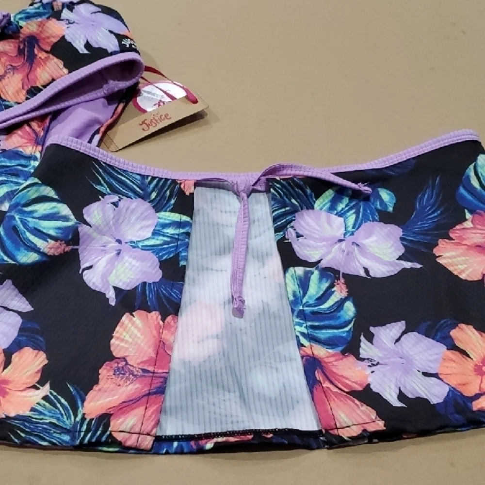 Justice Floral Kids Swim Bikini - Black and Purple